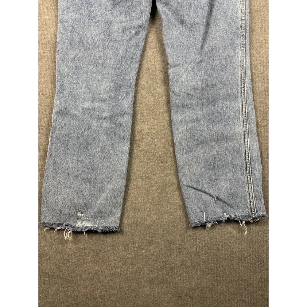 7 For All Mankind Edie Straight Leg Distressed Raw Hem Jeans 27 Light Blue